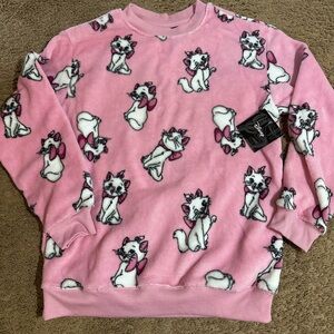 Disney Aristocats Cat Marie Print Women  Fleece Sweatshirt Pink Size XXS New Tag